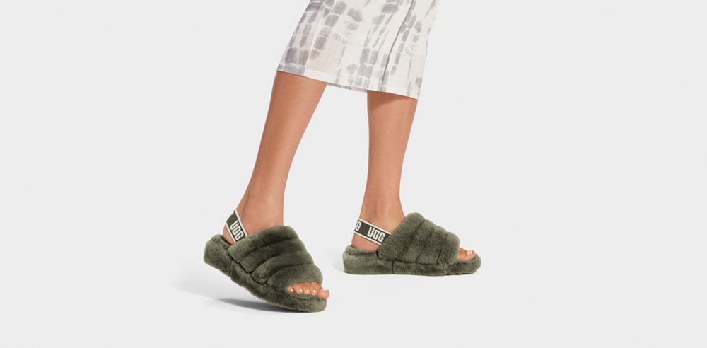 Ugg Slide Womens - Ugg Fluff Yeah Olive - 047XQFCOL